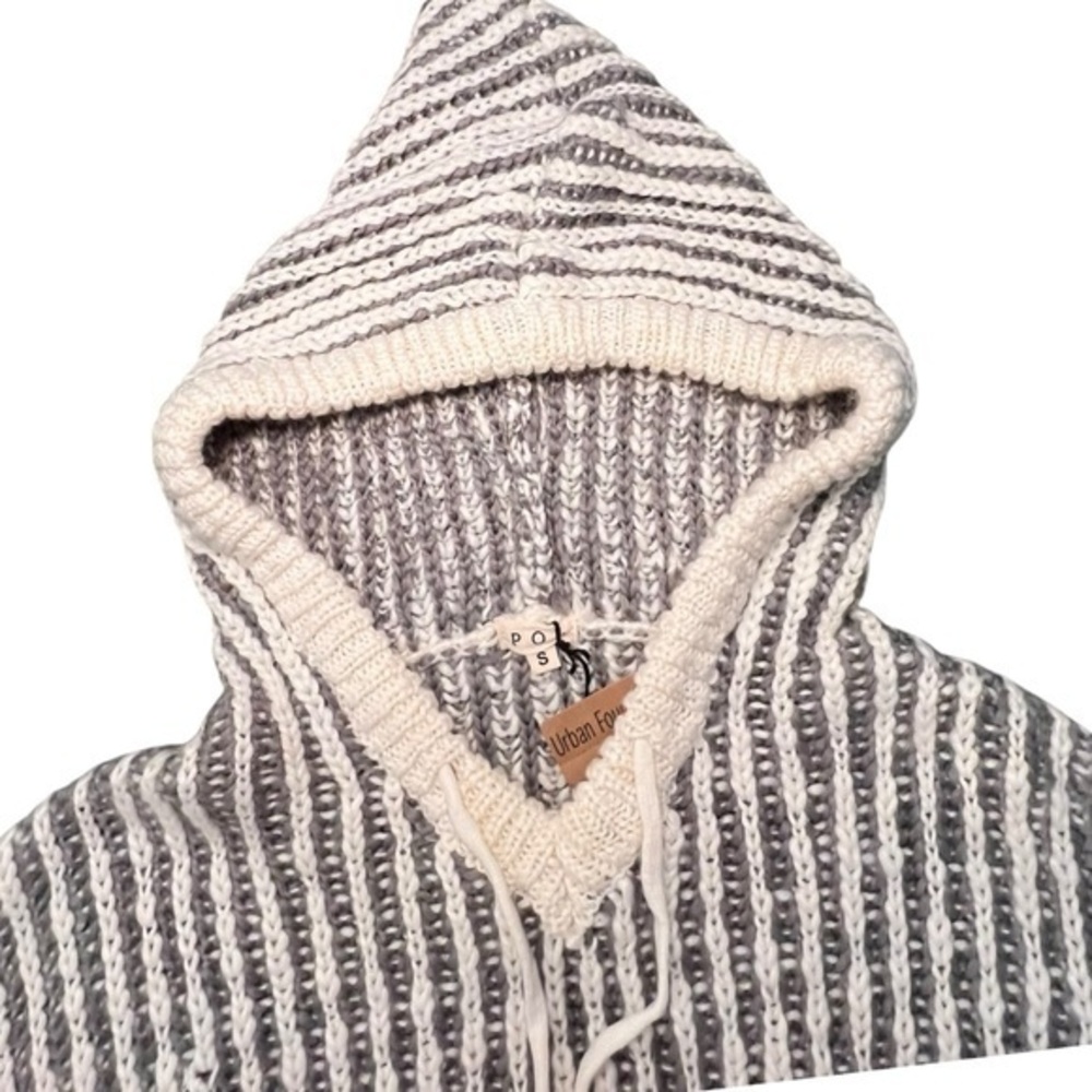 Lala Hoodie POL Thick Knit Wool Blend Sweater Drop Shoulder Small NWT Grey White - Picture 7 of 13